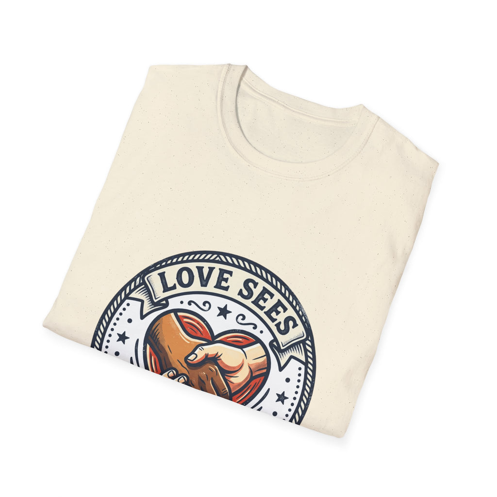 Love Sees No Labels T-Shirt — Inclusive Heart Handshake Tee
