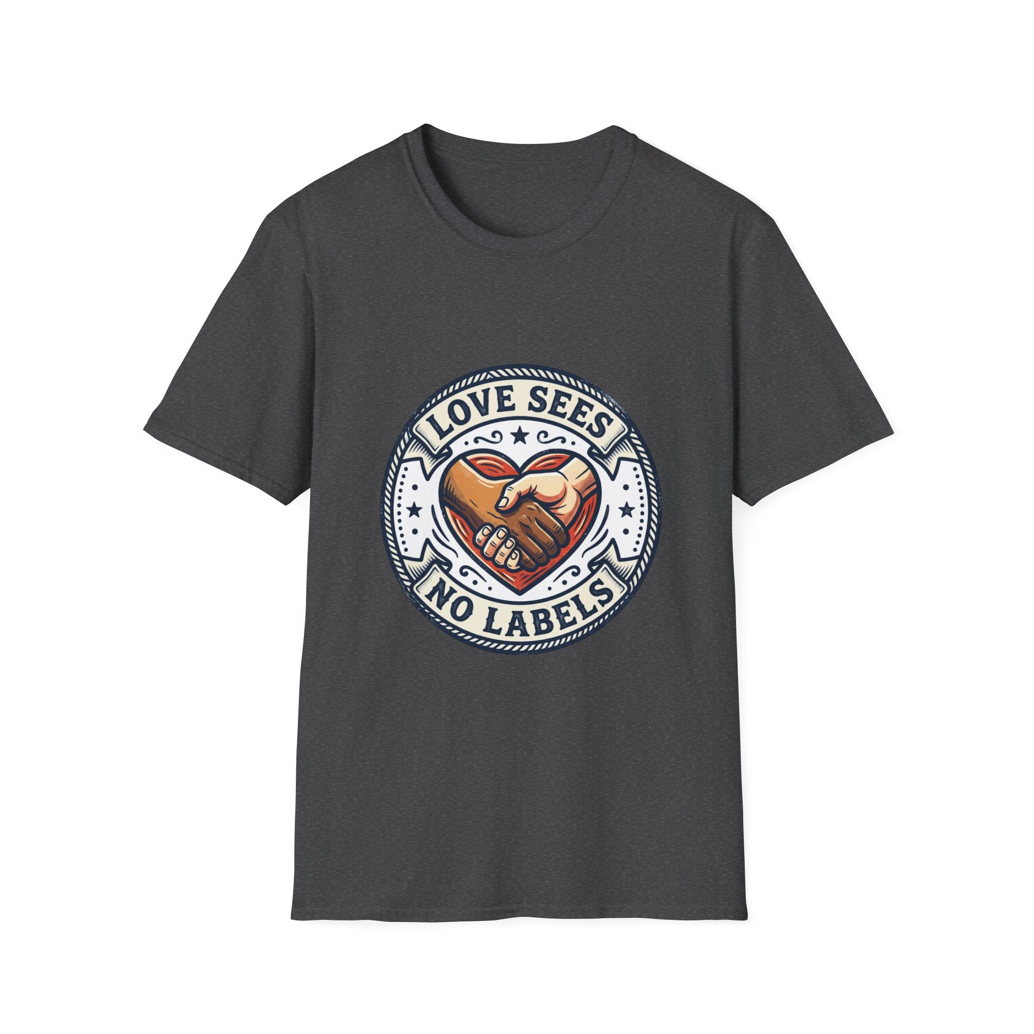 Love Sees No Labels T-Shirt — Inclusive Heart Handshake Tee