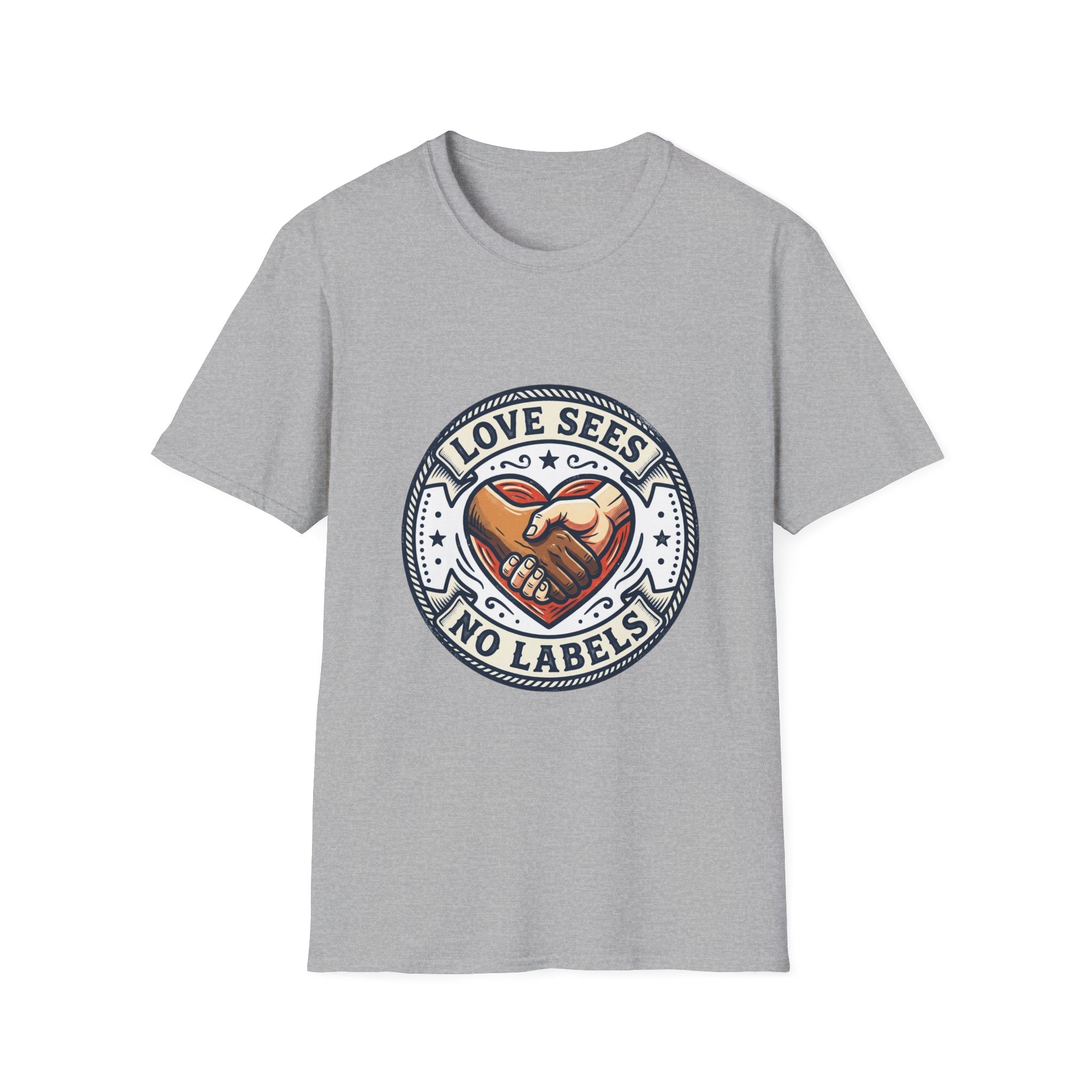 Love Sees No Labels T-Shirt — Inclusive Heart Handshake Tee