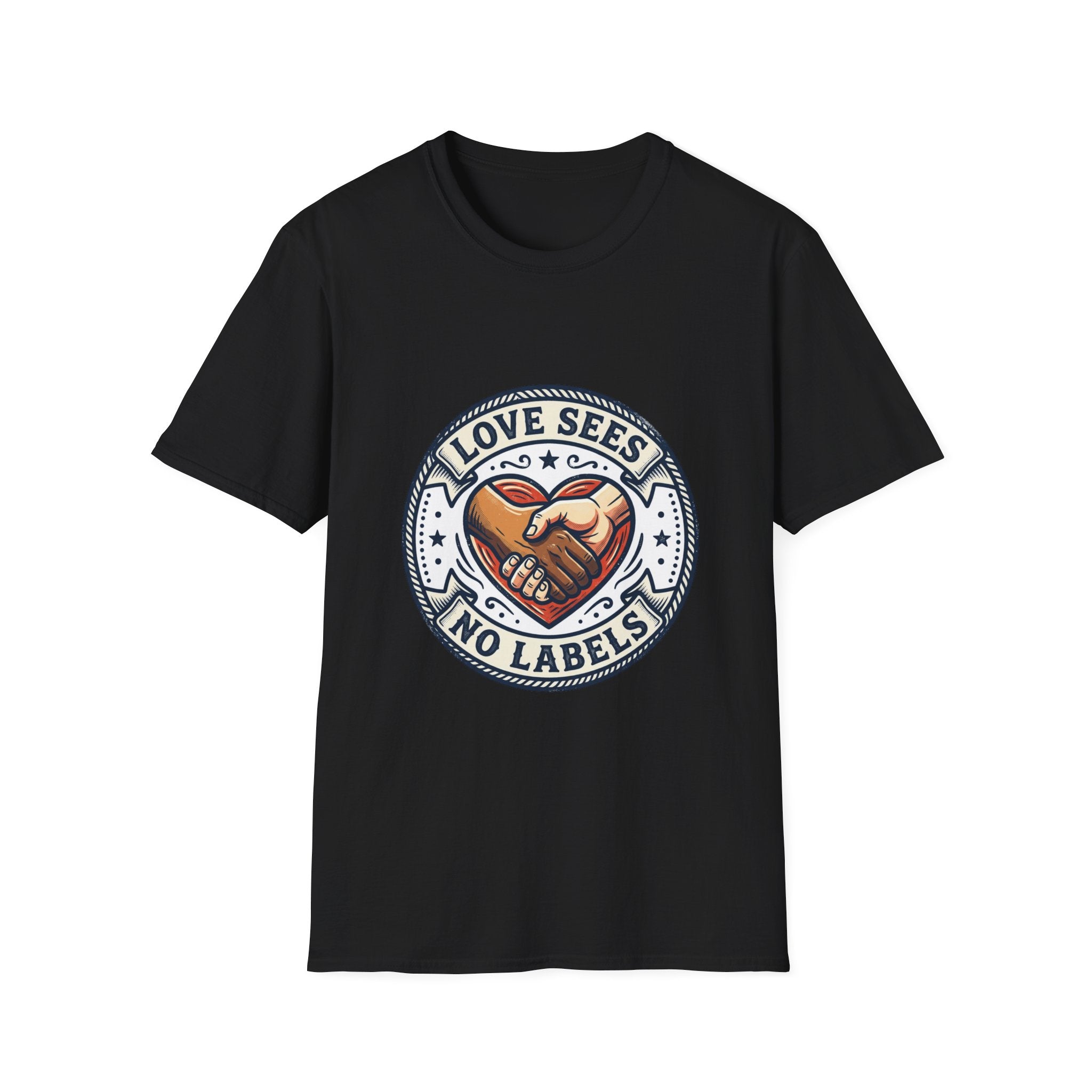 Love Sees No Labels T-Shirt — Inclusive Heart Handshake Tee