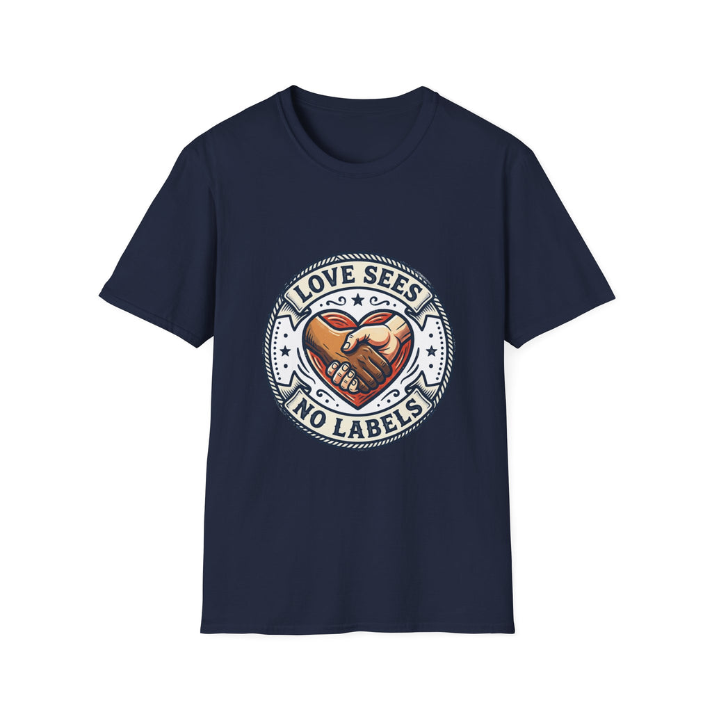Love Sees No Labels T-Shirt — Inclusive Heart Handshake Tee