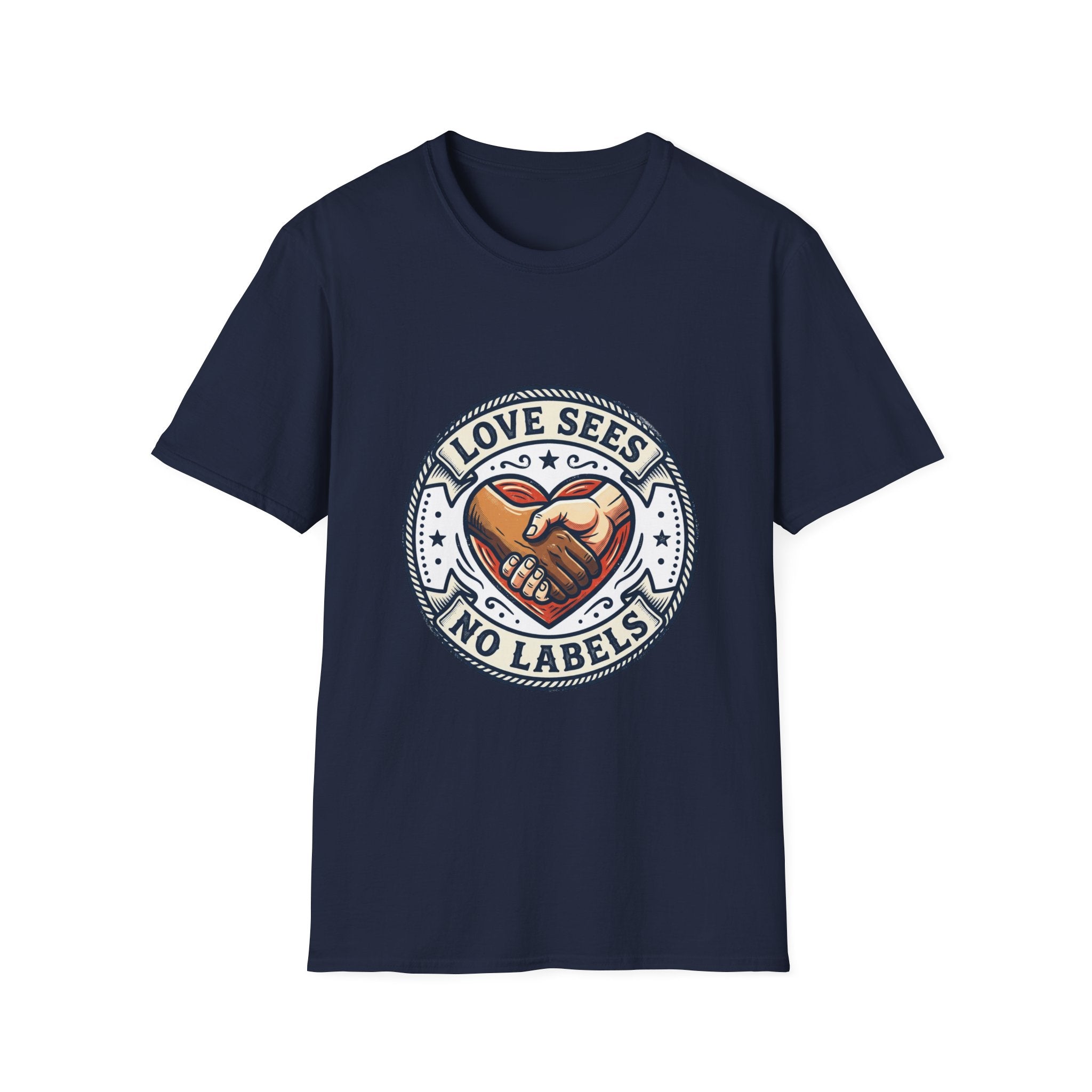 Love Sees No Labels T-Shirt — Inclusive Heart Handshake Tee