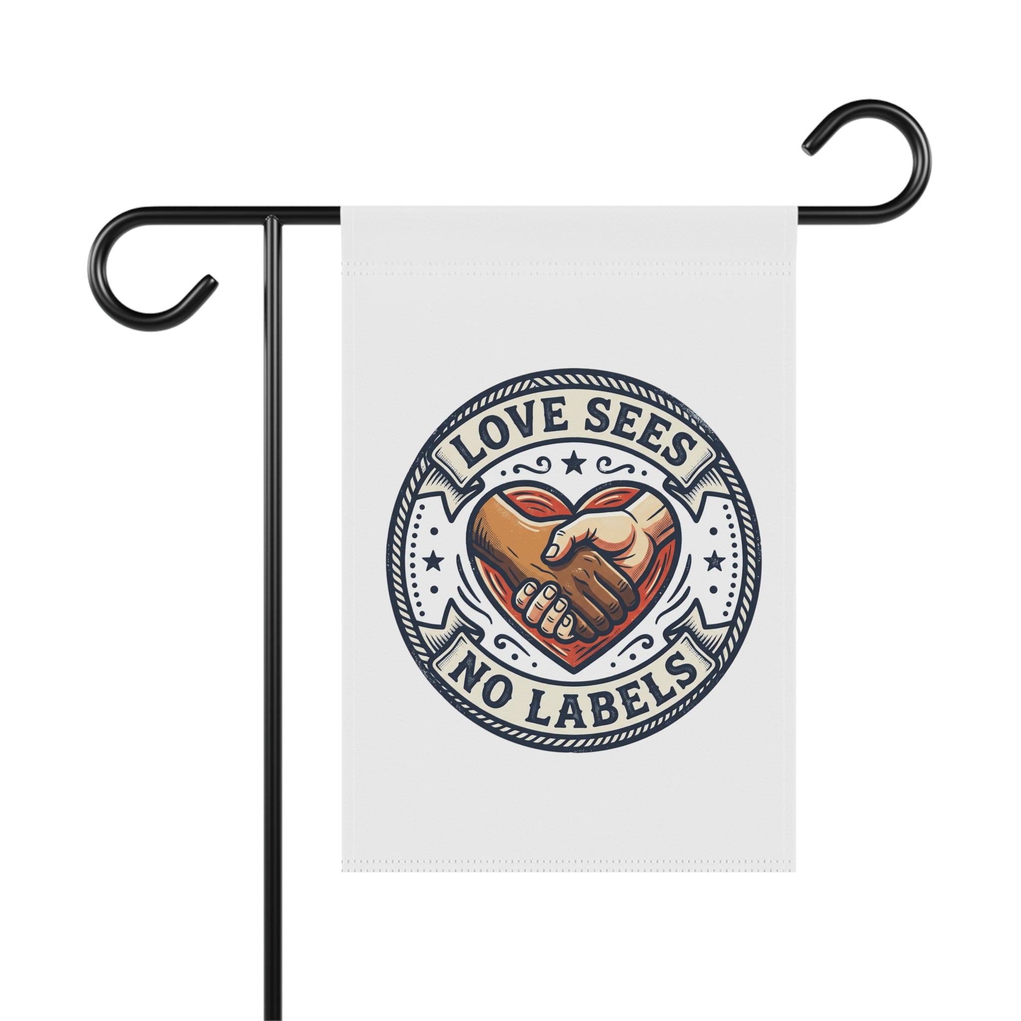 Garden Flag - "Love Sees No Labels" Heart & Hand Unity Decorative Banner