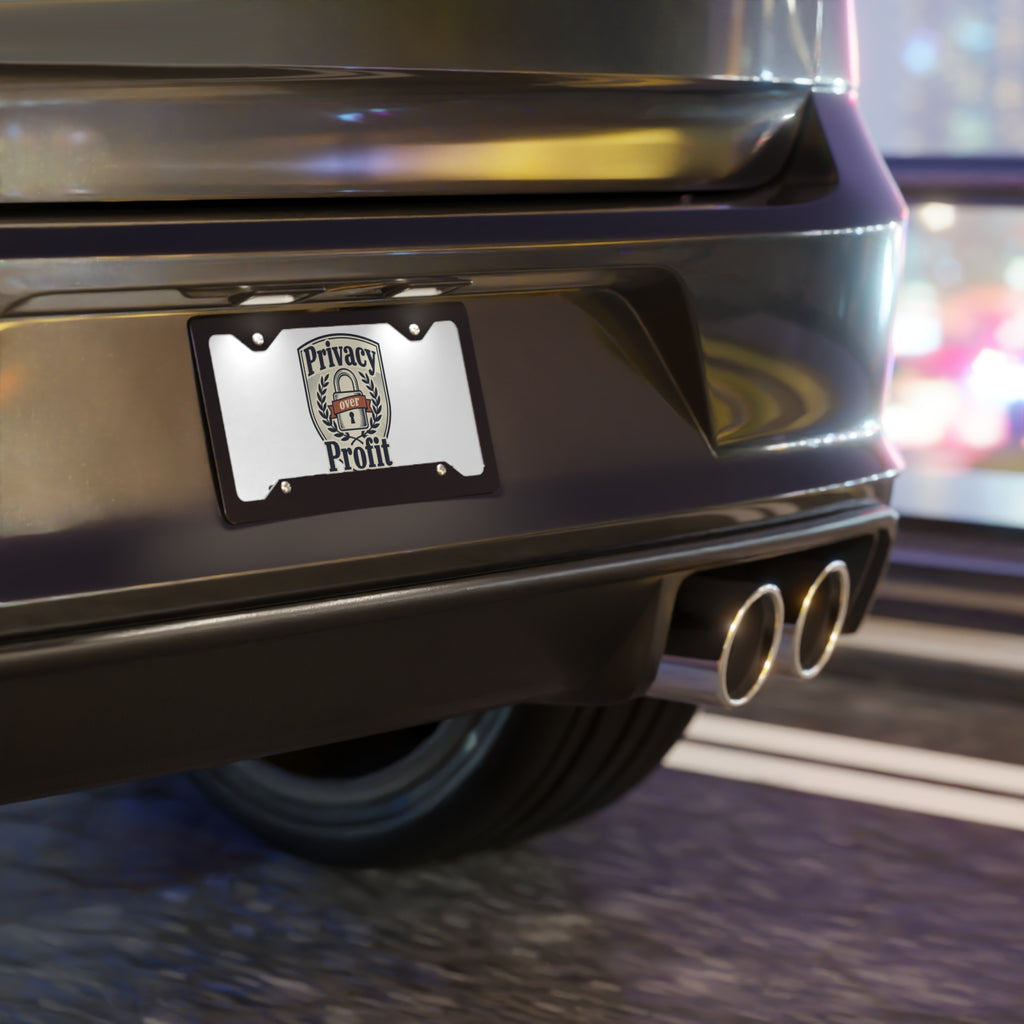 Vanity Plate - "Privacy Over Profit" License Plate with Secure Lock Emblem