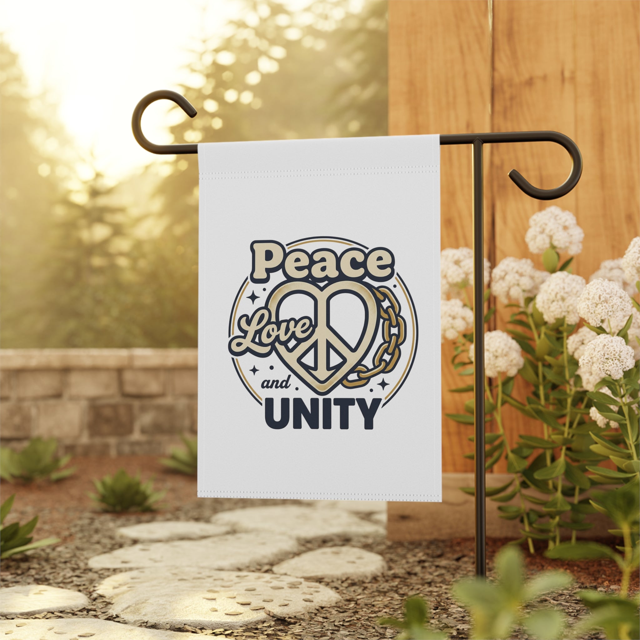 Peace Love and Unity Garden Flag — Decorative Yard Banner with Peace Sign