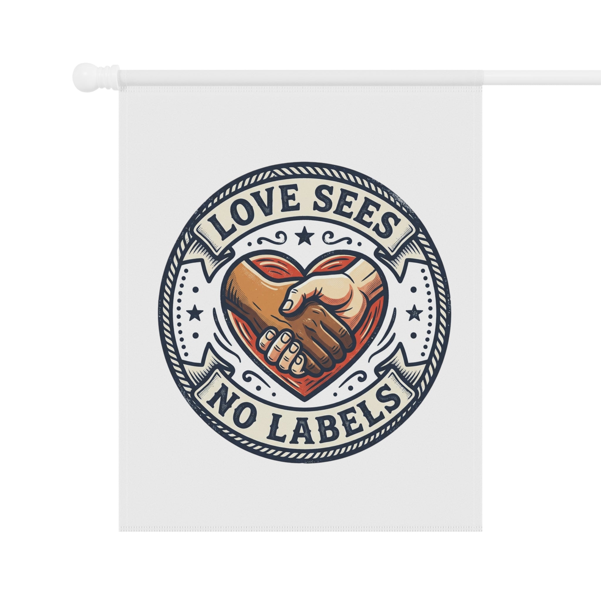 Garden Flag - "Love Sees No Labels" Heart & Hand Unity Decorative Banner