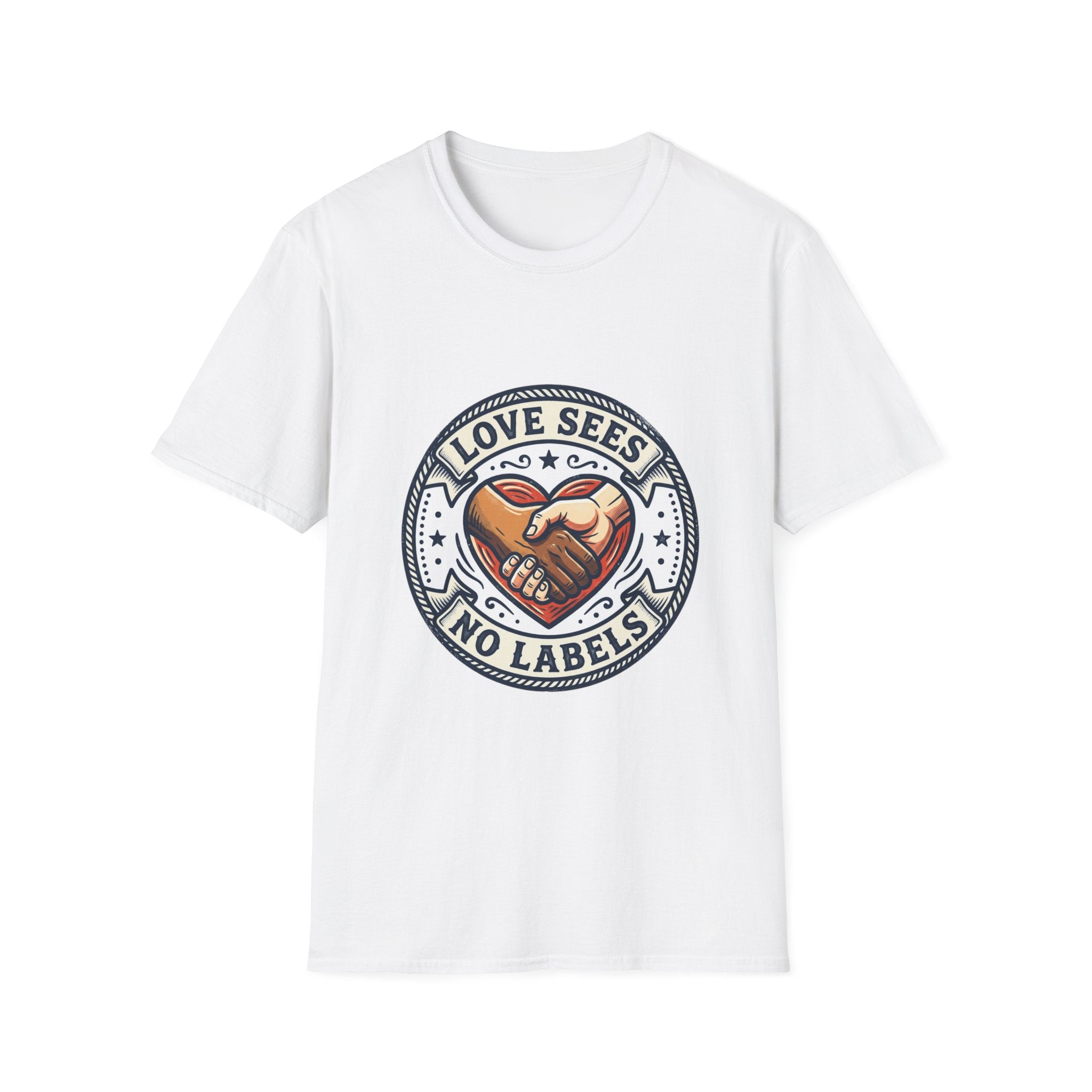 Love Sees No Labels T-Shirt — Inclusive Heart Handshake Tee