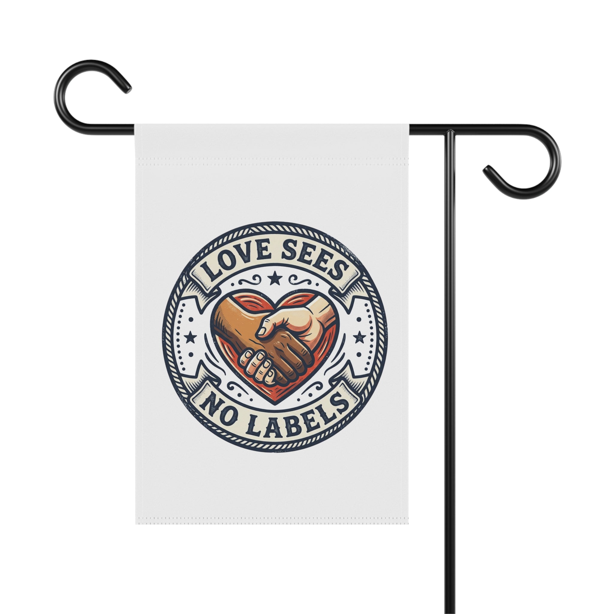 Garden Flag - "Love Sees No Labels" Heart & Hand Unity Decorative Banner