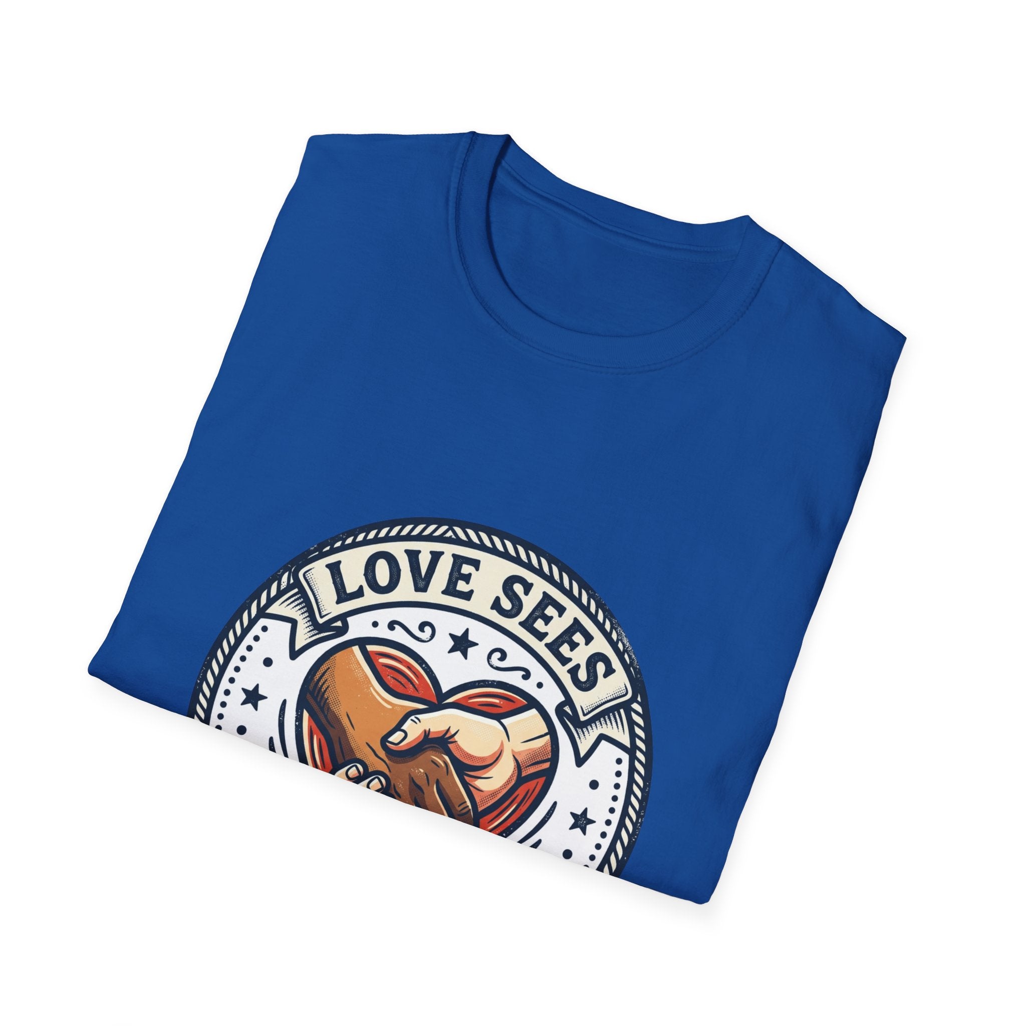 Love Sees No Labels T-Shirt — Inclusive Heart Handshake Tee